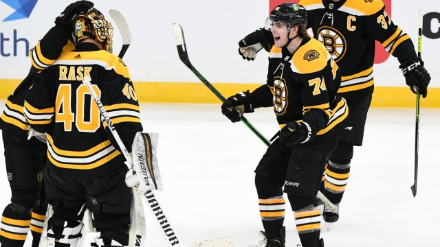 Boston Bruins goalie Tuukka Rask, winger Jake DeBrusk