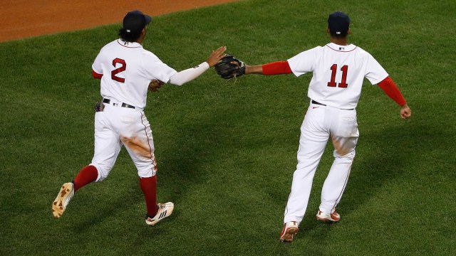 Boston Red Sox third baseman Rafael Devers, shortstop Xander Bogaerts