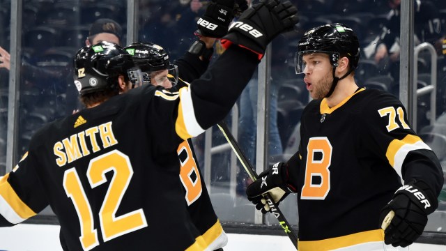 Boston Bruins left wing Taylor Hall, right wing Craig Smith
