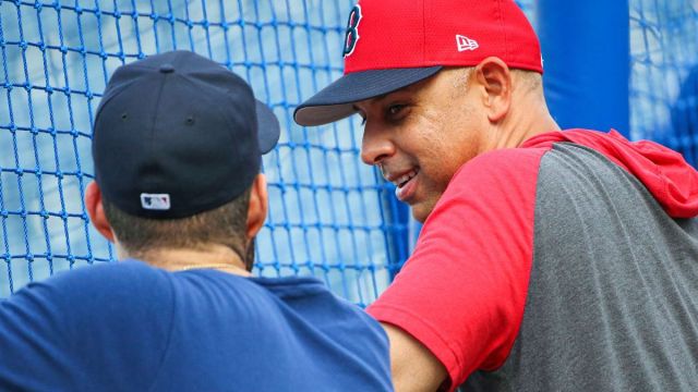 Boston Red Sox designated hitter J.D. Martinez, manager Alex Cora