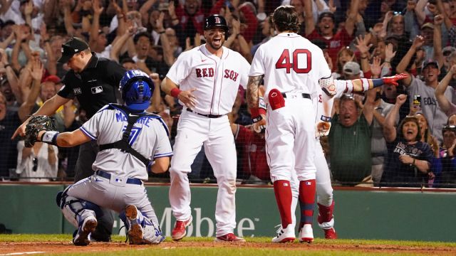 Boston Red Sox catcher Kevin Plawecki and outfielder Jarren Duran