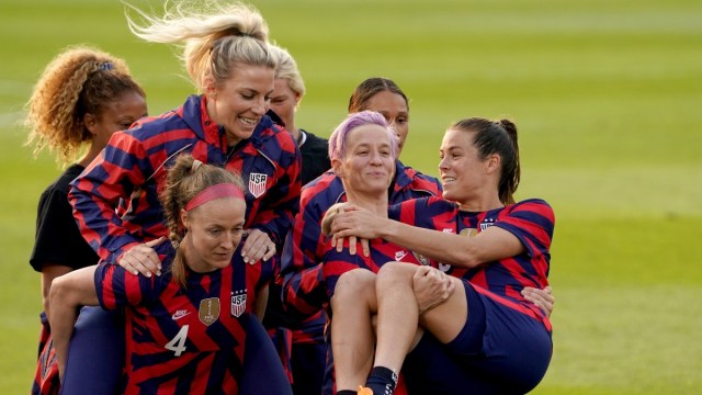 United States women's soccer team forward Megan Rapinoe (15) and defender Kelley O'Hara (5)