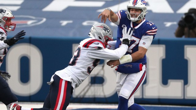 New England Patriots linebacker Josh Uche, Buffalo Bills quarterback Josh Allen