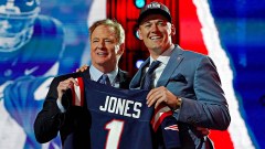 National Football League commissioner Roger Goodell and New England Patriots quarterback Mac Jones