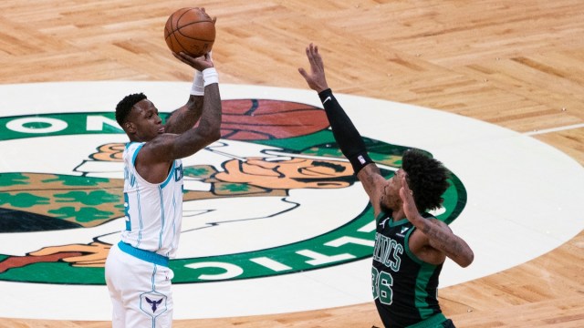 Charlotte Hornets shooting guard Terry Rozier (3) and Boston Celtics point guard Marcus Smart (36)