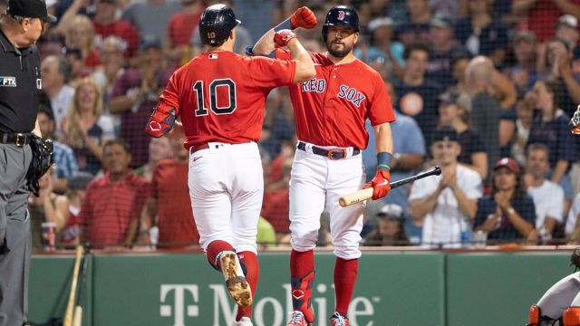 Boston Red Sox outfielders Hunter Renfroe and Kyle Schwarber