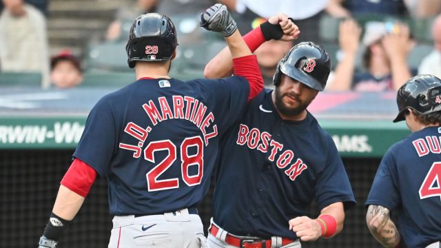 Boston Red Sox designated hitter J.D. Martinez and first baseman Kyle Schwarber