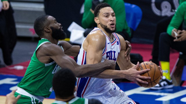 Philadelphia 76ers forward Ben Simmons, Boston Celtics' Jaylen Brown