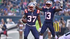 New England Patriots running back Damien Harris, wide receiver Nelson Agholor