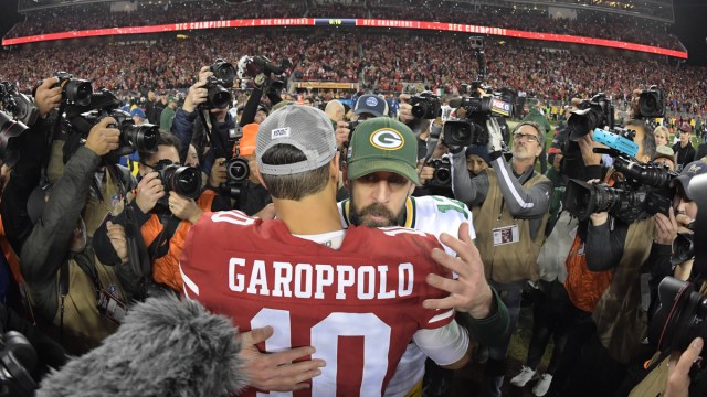 San Francisco 49ers quarterback Jimmy Garoppolo, Green Bay Packers quarterback Aaron Rodgers