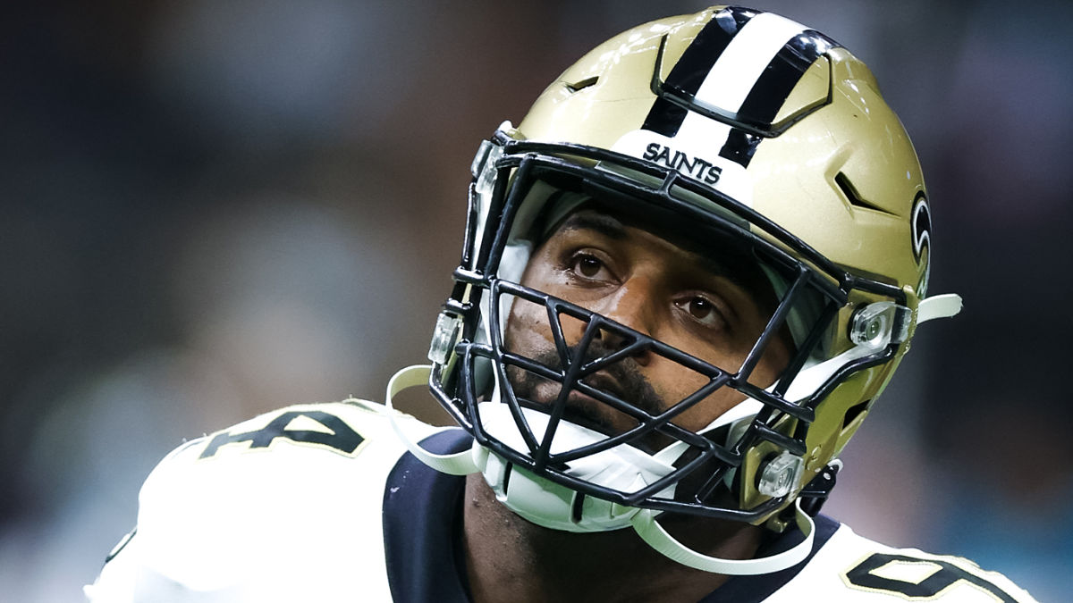 Cam Jordan in our new black helmet - New Orleans Saints