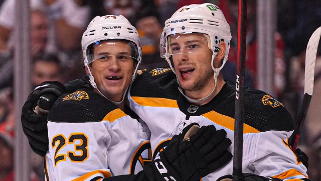 Boston Bruins centers Charlie Coyle and jack Studnicka