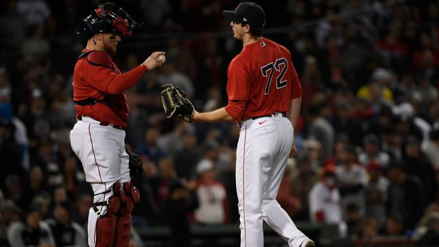 Boston Red Sox catcher Christian Vázquez and pitcher Garrett Whitlock