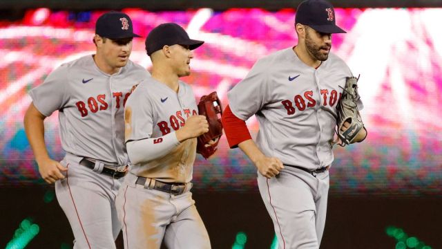 Red Sox outfielders Hunter Renfroe, Kiké Hernández, J.D. Martinez