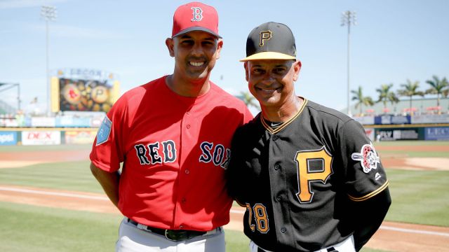 Boston Red Sox manager Alex Cora and former Pittsburgh Pirates third base coach Joey Cora