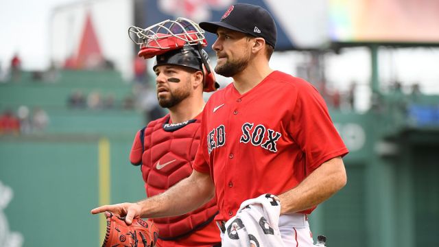 Boston Red Sox catcher Kevin Plawecki and pitcher Nathan Eovaldi