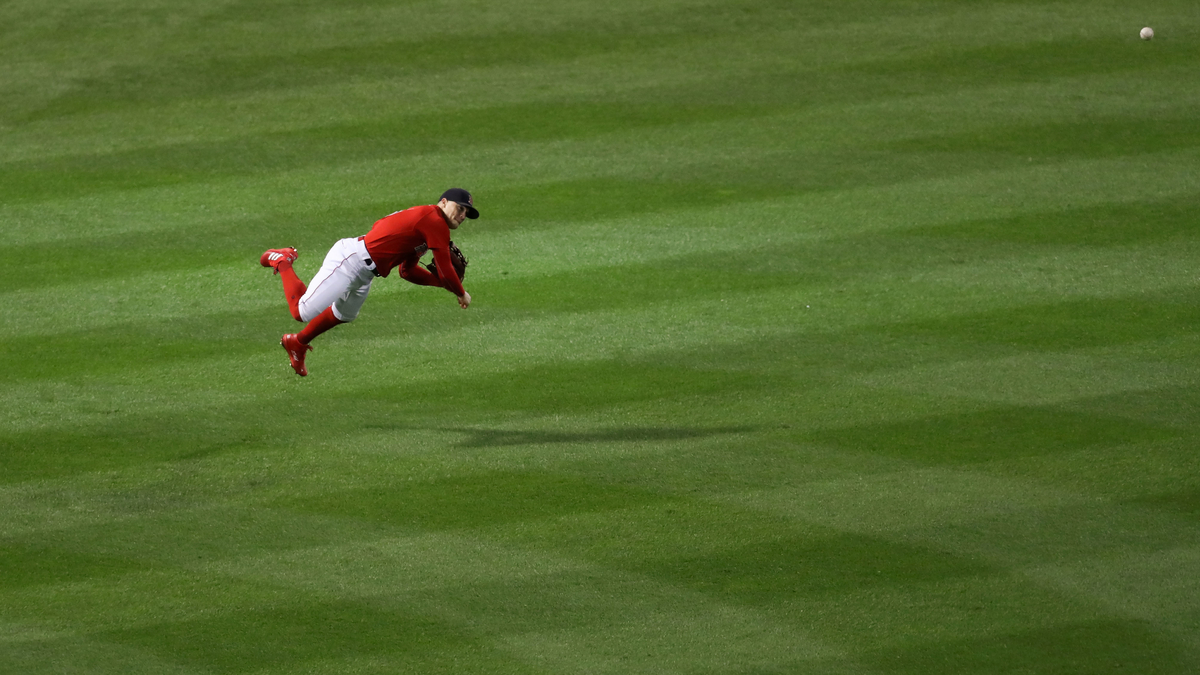 Kiké Hernandez of the Boston Red Sox looks on during the National