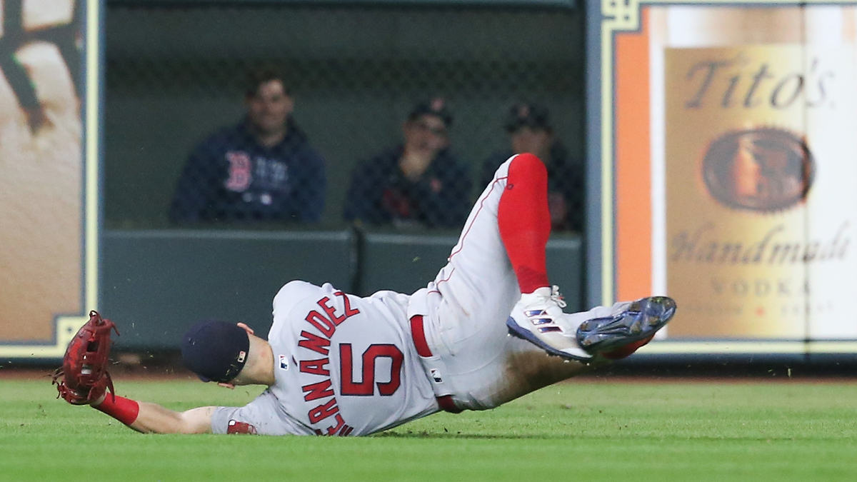 Kiké Hernandez of the Boston Red Sox looks on during the National