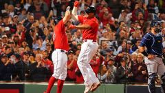 Boston Red Sox third baseman Rafael Devers and first baseman Kyle Schwarber