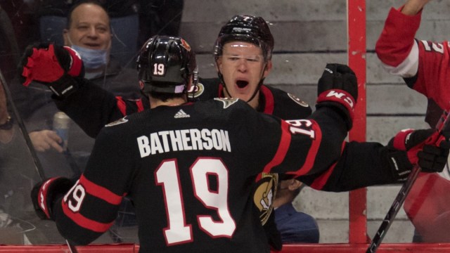 Ottawa Senators forwards Brady Tkachuk and Drake Batherson