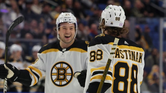 Boston Bruins defenseman Charlie McAvoy and right winger David Pastrnak