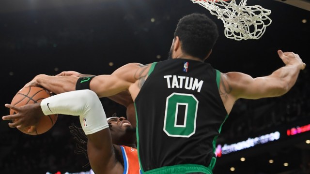 Boston Celtics forward Jayson Tatum, Oklahoma City Thunder forward Lu Dort