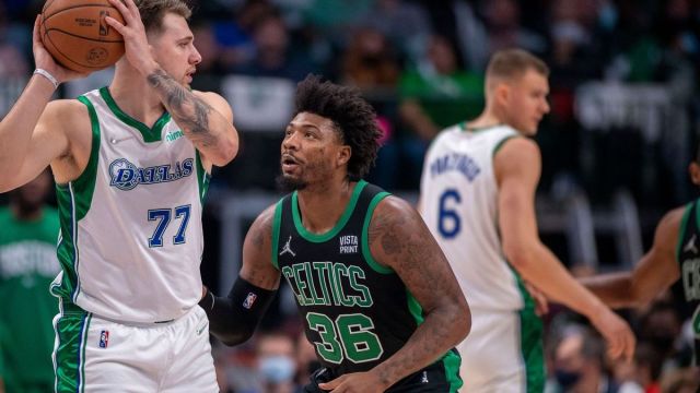 Dallas Mavericks' Luka Doncic, Boston Celtics' Marcus Smart