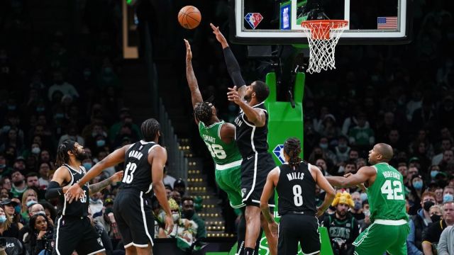 Boston Celtics guard Marcus Smart, Brooklyn Nets guard Kevin Durant