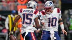 New England Patriots wide receiver Nelson Agholor and quarterback Mac Jones