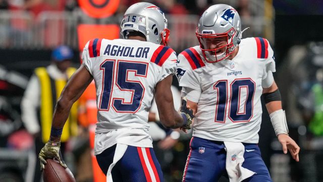 New England Patriots wide receiver Nelson Agholor and quarterback Mac Jones
