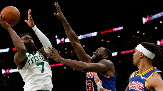 Boston Celtics guard Jaylen Brown, Golden State Warriors forward Draymond Green