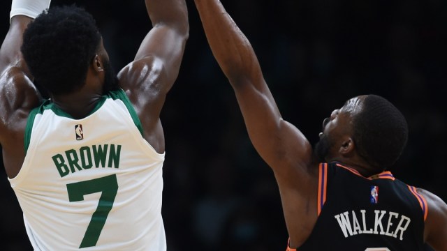 Boston Celtics guard Jaylen Brown, New York Knicks guard Kemba Walker