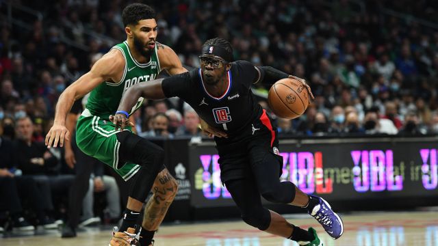 Boston Celtics forward Jayson Tatum and Los Angeles Clippers guard Reggie Jackson