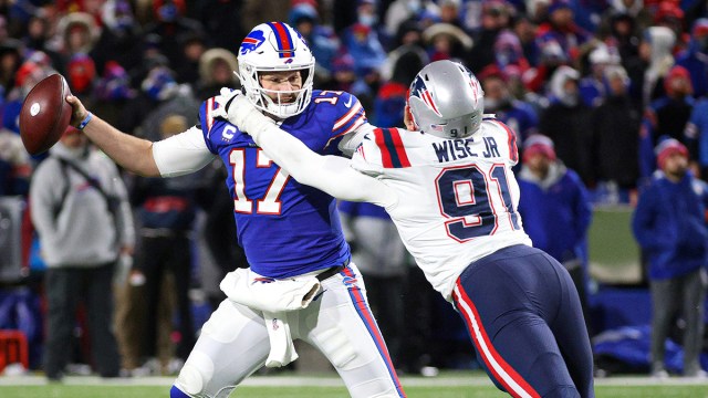 Buffalo Bills quarterback Josh Allen, New England Patriots defensive end Deatrich Wise Jr.