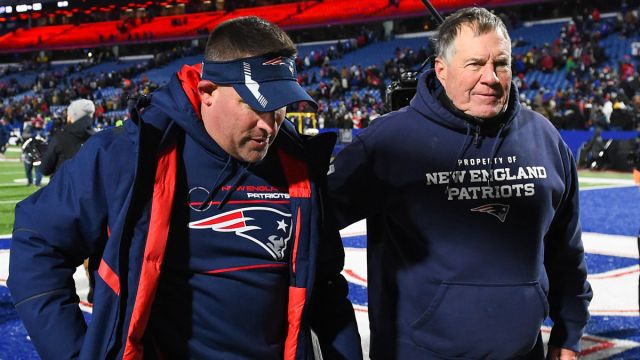 New England Patriots offensive coordinator Josh McDaniels, head coach Bill Belichick