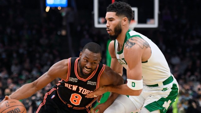 New York Knicks guard Kemba Walker, Boston Celtics forward Jayson Tatum