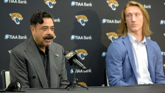 Jacksonville Jaguars owner Shad Khan and quarterback Trevor Lawrence