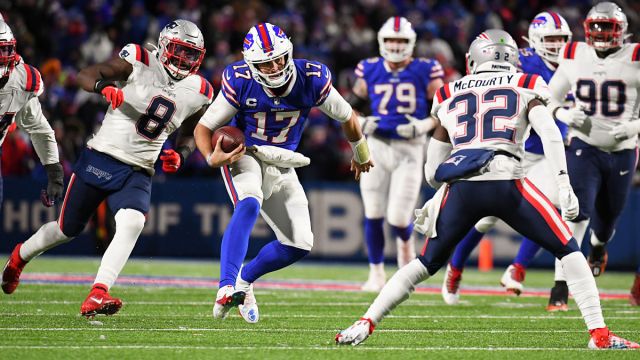 Buffalo Bills quarterback Josh Allen and New England Patriots safety Devin McCourty