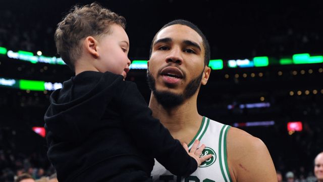 Boston Celtics forward Jayson Tatum and his son Deuce