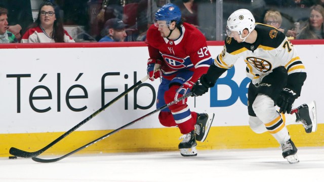 Montreal Canadiens forward Jonathan Drouin, Boston Bruins defenseman Charlie McAvoy