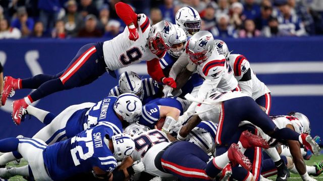 New England Patriots linebacker Matthew Judon and Indianapolis Colts quarterback Carson Wentz