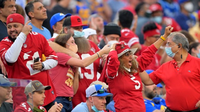 San Francisco 49ers cheer during the game against the Los Angeles Rams at SoFi Stadium