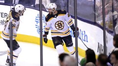 Boston Bruins forwards David Pastrnak, David Krejci