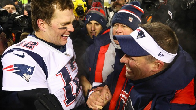 New England Patriots offensive coordinator Josh McDaniels and Tampa Bay Buccaneers quarterback Tom Brady