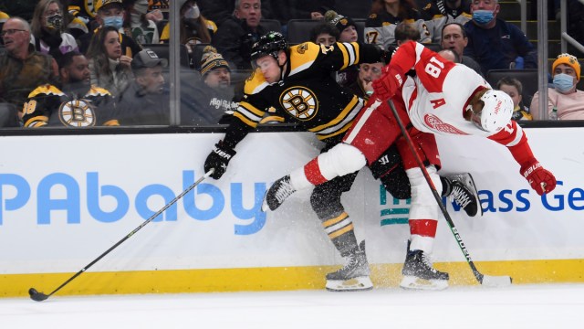 Boston Bruins winger Taylor Hall, Detroit Red Wings defenseman Marc Staal