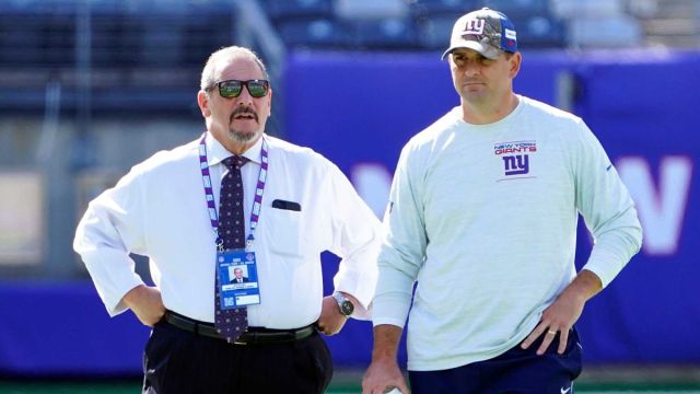 New York Giants general manager Dave Gettleman, head coach Joe Judge