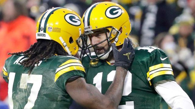 Green Bay Packers wide receiver Davante Adams and quarterback Aaron Rodgers