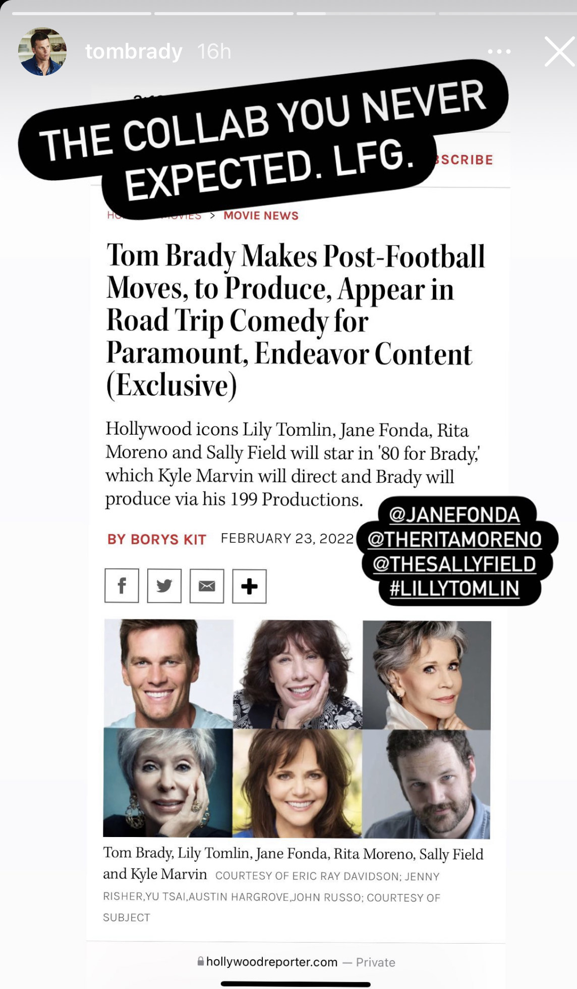 Tom Brady, Jane Fonda Set for Road Trip Movie – The Hollywood Reporter