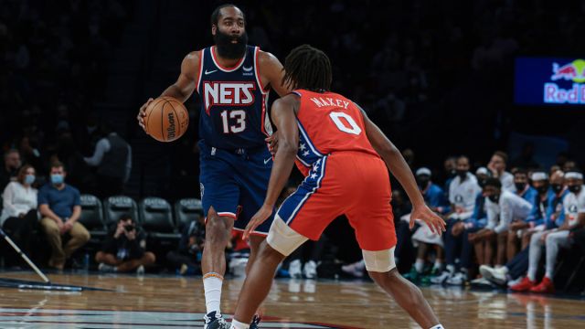 Brooklyn Nets guard James Harden and Philadelphia 76ers guard Tyrese Maxey