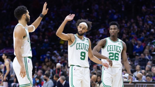 Boston Celtics wings Jayson Tatum, Derrick White & Aaron Nesmith